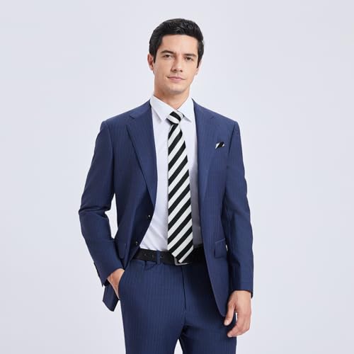 Image of HISDERN Mens Tie Striped Ties and Handkerchief Set Business Formal Woven Pocket Square Wedding College Stripe Necktie