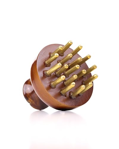 Image of Lusso Kansa Head Scalp Massager & Body Stimulator | Bronze Head Massager Tool for Natural Hair Growth, Stress Relief & Detox | Handmade Kansa wand Massage Tool with Wooden Handle (Natural)
