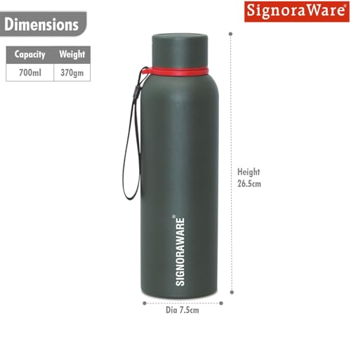 Image of SignoraWare Parkour Vacuum ISI Certified Stainless Steel Bottle With Hanging Strip | Airtight & Leakproof | Easy To Clean | Lightweight | Ideal for School, Office, Gym Or Outdoors (700ml | Green)