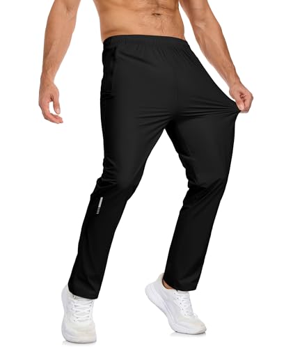 EIHEYA Mens Lightweight Workout Gym Pants Quick Dry Track Jogger Athletic Pants Nylon Sport Running Exercise Sweatpants with Elastic Waist Black L