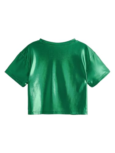 Image of Verdusa Girl's Metallic Crop Tee Top Sparkle Neon Shirts Concert Outfits