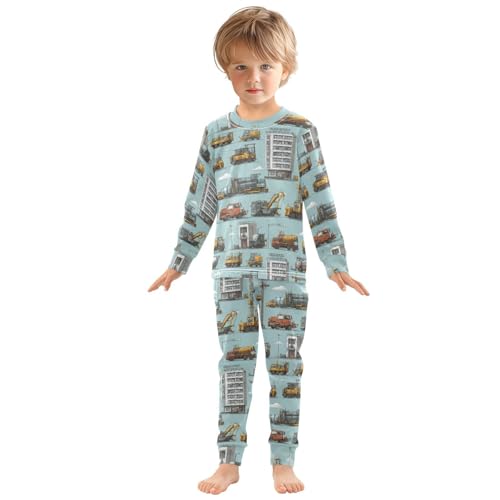 Pajama Sets Long Sleeve Construction Vehicles and Buildings Soft Comfy Sleepwear 2 Piece PJS 3-8T2