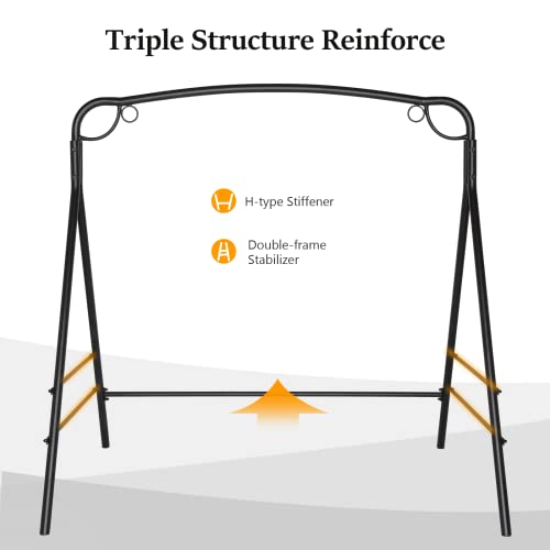 Vingli Upgraded Metal Porch Swing Stand With Black Finish, Heavy Duty 660 Lbs Weight Capacity Steel Swing Frame With Extra Side Bars, Powder Coated Hanging Swing Frame Set For Outdoors #TOP1
