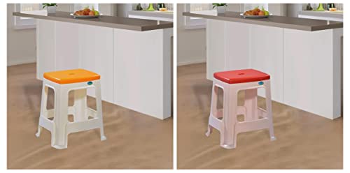 Image of Nilkamal Plastic Stool for Living Room | 1 Year Warranty | Stackable Plastic Stool for Home, Living Room, Outdoor|Cream & Yellow Colour|STL23
