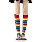 KASLCWA Chaussettes Arc-En-Ciel, Femme Chaussettes à Rayures au-Dessus du Genou, Chaussette Hautes Arc En Ciel pour Halloween Cosplay Fête