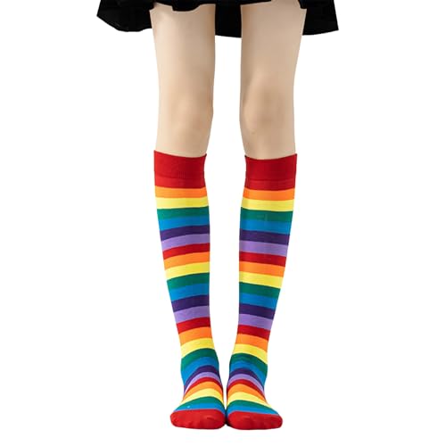 KASLCWA Chaussettes Arc-En-Ciel, Femme Chaussettes à Rayures au-Dessus du Genou, Chaussette Hautes Arc En Ciel pour Halloween Cosplay Fête