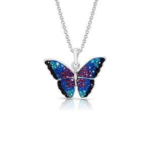 Blauw Rainbow Crystal Monarch Vlinder Hanger Nooit Roest 925 Sterling Zilver Natuurlijke en Hypoallergene Ketting met Gratis Adembenemende Geschenkdoos voor een speciaal moment van liefde, Eén maat, Sterling zilver, Zirkonia
