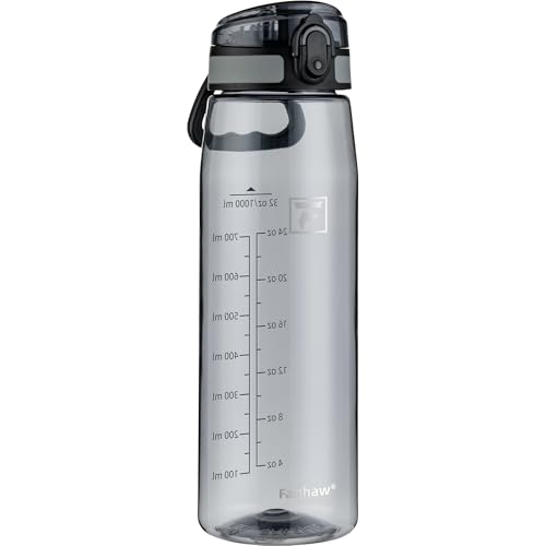 Image of Fanhaw 32 oz Clear Plastic Water Bottle, BPA Free Leakproof Tritan Sports Water Bottle with Chug Lid, Wide Mouth Reusable Bottle for Gym, Travel, School & Office (Gray)