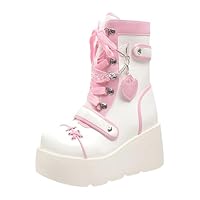 HGXBAMEI Platform Ankle Boots for Women Goth Boots Knee High Chunky Heel Gothic Boot Women Black Combat Motorcycle Booties Round Toe with Zip