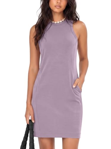 Image of ODODOS Modal Soft Loose Tank Dress for Women Casual Sleeveless Sundress with Kangaroo Pocket Summer Dress