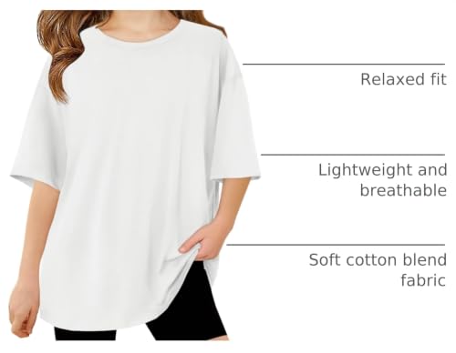 Image of Haloumoning Girls Short Sleeve T-Shirts | Kids, Summer,Girls shirts,Oversized t shirts,Girls T-Shirts,Oversized Tops, Casual Crewneck, Basic Tees 5-14Y