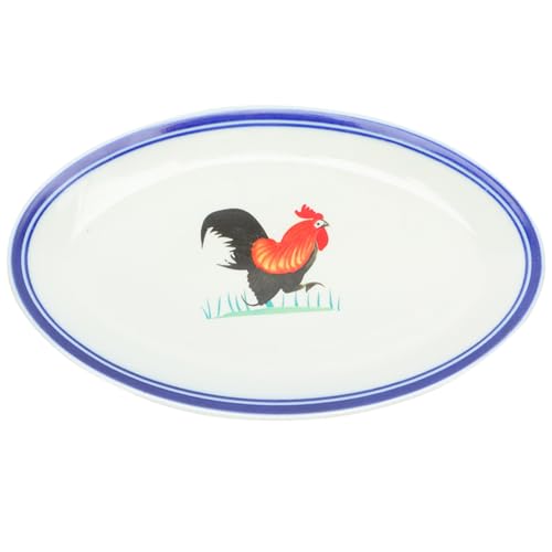 Cabilock Vintage Enamel Rooster Fish Plate 9.6 Inch Lightweight Food Serving Dish Easy to Clean Tableware for Home and Restaurant
