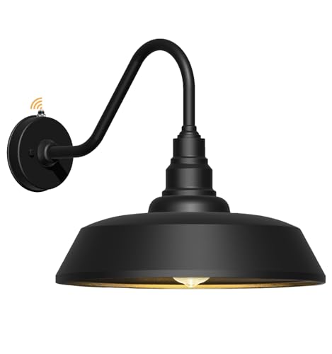Franing 21 Inch Large Gooseneck Barn Light Outdoor, Exterior Black Barn Light with Dusk to Dawn Sensor Waterproof and Rust-Resistant Wall Light for Farmhouse, Porch, Patio, Gooseneck Lighting…