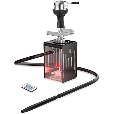 Complete Shisha Set with Everything - Kitosun Neno-Mobile Portable Travel Shisha Includes Smokebox HMD, Phunnel Head Mouthpiece Ashtray Magic LED Light and Tongs Support 2 Hoses (Stainless-Steel) Cover