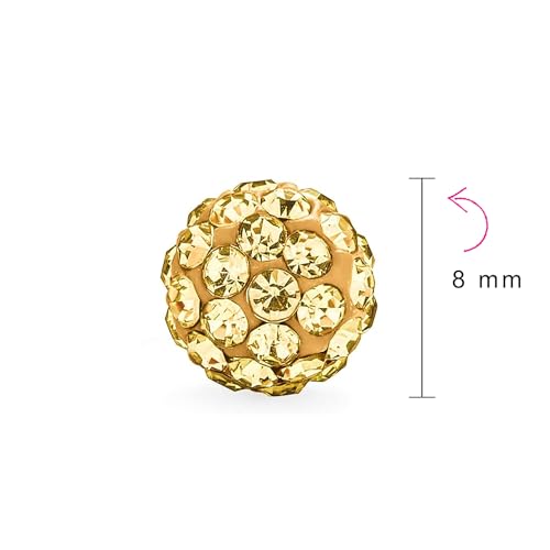 Elegant .925 Sterling Silver Round 8MM Glittering Pave Crystal Disco Ball Stud Earrings for Women Teens in Many Colors