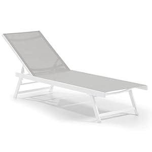 Leco-Sonnenliege Elina – Formschöne Aluminium-Gartenliege mit 5fach Verstellbarer Rückenlehne und einklappbaren Füßen – Gestell Weiß