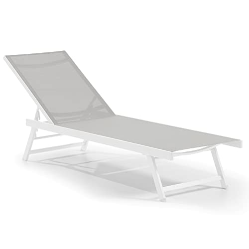 Leco-Sonnenliege Elina – Formschöne Aluminium-Gartenliege mit 5fach Verstellbarer Rückenlehne und einklappbaren Füßen – Gestell Weiß