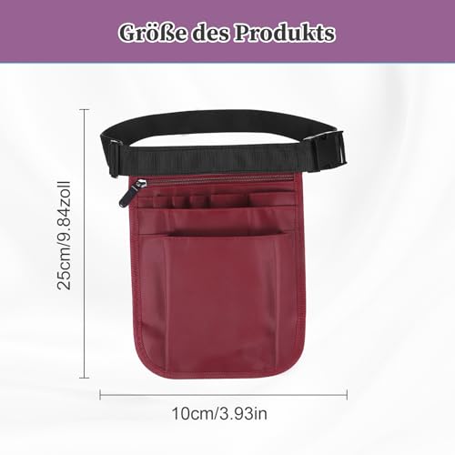 Krankenschwester Tasche, Arbeitstasche Damen Gürteltasche Arbeit, Krankenschwester Gürtel Tasche, Verstellbarer Hüftgurt mit Mehreren Fächern, für Schere Pflegeset (1 burgunderrot, M)