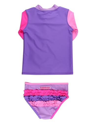 Image of RuffleButts Baby /Toddler Girls Long Sleeve Rash Guard 2 Piece Swimsuit Set w /UPF 50+ Sun Protection with Zipper