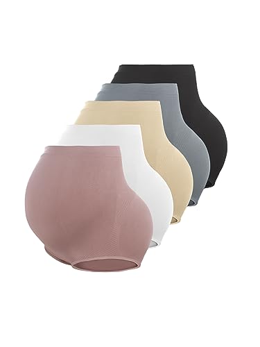 Image of SOLY HUX Women's 5 Piece Maternity Knit Underwear Over Bump Seamless Briefs Pregnancy Panties Black White Multi XL