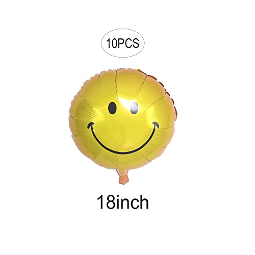 Image of 10 Pack 18 Inch Smiley Face Mylar Aluminum Foil Balloons Use for Happy Birthday Decorations (YELLOW)