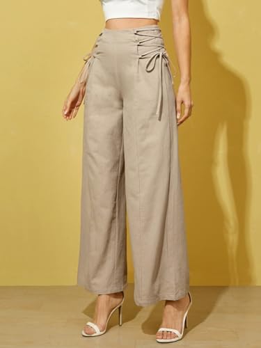 XIBANY Women's Pants High Waist Lace Up Wide Leg Pants Pant for Women4