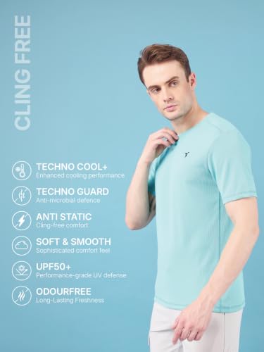 Image of TECHNOSPORT Men's Slim Fit Polyester Activewear Sports T-Shirt with Moisture-Wicking Comfort for Workout, Running & Gym