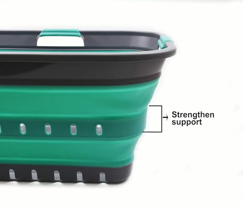 Image of SAMMART 42L (11 gallon) Collapsible Plastic Laundry Basket - Foldable Pop Up Storage Container /Organizer - Space Saving Hamper /Basket (1, Grey /Turquoise Blue)
