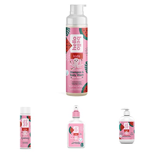 Image of Hello Bello Watermelon Essentials Bundle | Shampoo & Body Wash, Conditioner, Conditioning Detangler & Lotion | Hypoallergenic, Dermatologist & Pediatrician Tested for Babies and Kids