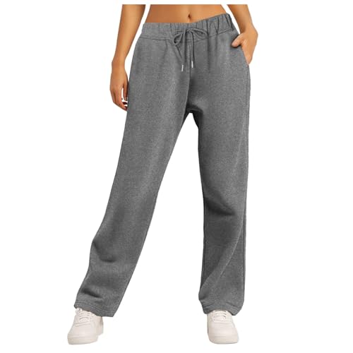 Pantalon Jogging Femme en Coton de Sport Chic Élastique Taille Haute avec Poches Droit à Coupe Large Training Yoga Décontracté Baggy Pilates Bas Leger...