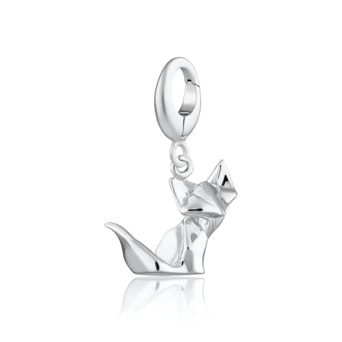 Lily Charmed - Abalorio de plata de ley 925 con diseño de zorro de origami o colgante para pulsera o collar, Metal,