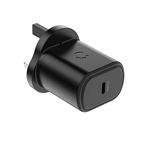 Cygnett PowerPlus 20W USB-C PD Wall Charger UK - Black - Wall Plug, Fast Charging -