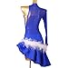 FRALHQFL Women's Latin Salsa Ballroom Dance Dress Tango Cha Cha Competition Dress Single Sleeve Modern Performance Outfit,Blue,3XL