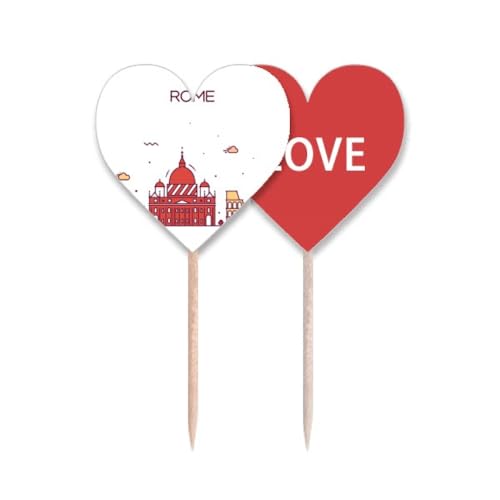 Cure-dents plats Rome Italie avec drapeau Love Heart pour décoration de cupcakes