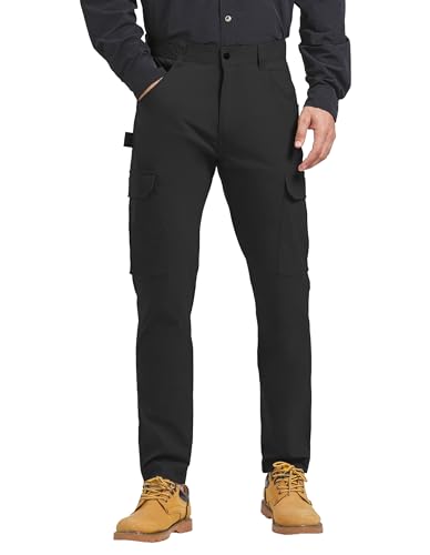 PULI Men's Hiking Pants with Pockets Slim Fit Stretch Cargo Work Pants Waterproof Outdoor Trousers Black 36