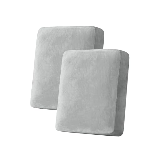 Image of Couch Cover Stretch Velvet Sofa Cushion Cover 2-Piece - Elastic Washable Slipcover for Seat /Backrest, Couch Seat Covers for Sofas (Light Grey)