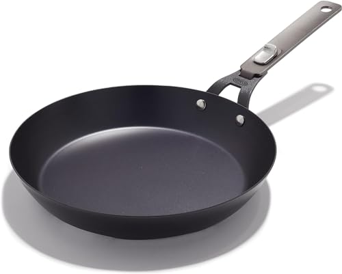 OXO Outdoor Pre-Seasoned Carbon Steel 10 Frying Pan Skillet Detachable Handle for Easy Storage Indoor Use Nonstick with Use Induction Suitable Oven & Broiler Safe Browning Grill Sear Saute Black