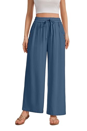 Image of KICZOY Women Flowy Pants Drawstring Waist Wide Leg Palazzo Beach Pants Loose Fit with Pockets