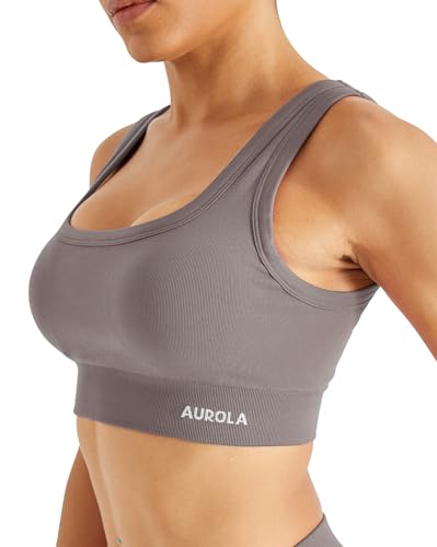 Image of AUROLA Power Womens Square Back Basic Sports Bra - Square Neck Padded Low Impact Yoga Bra Workout Crop Top