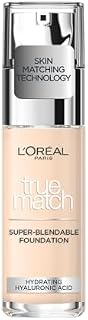 L'Oréal Paris True Match trwały podkład do twarzy w płynie, pielęgnujący z kwasem hialuronowym, SPF 17, 1.N Ivory, 30 ml