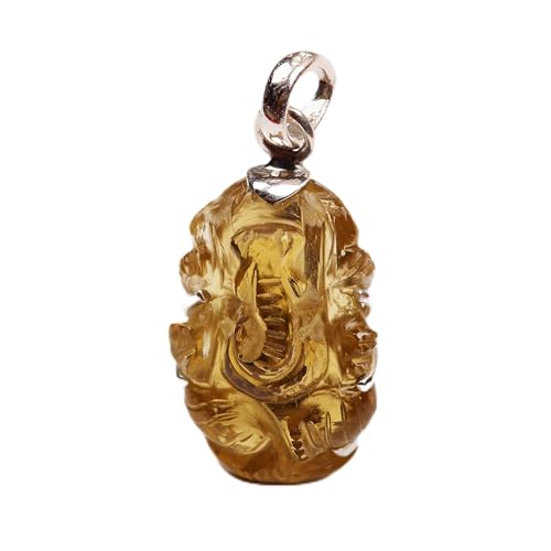 Bijoux pendentif Ganesh argent 925 avec pierre topaze au citron naturelle cham