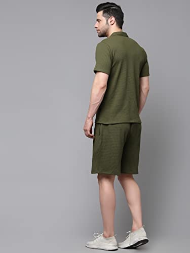 Image of Rigo Cotton Blend Waffle Knit Self Textured Co-Ord Set For Men's|Night Suit Set|Lounge-Wear Pajama Set|Night Wear, Beach Wear, Vacation Wear