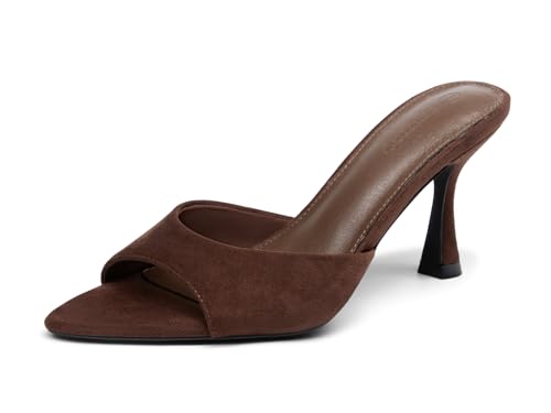 Image of Coutgo Womens Heeled Mules Pointed Peep Toe High Heels Slip On Backless Mule Sandals Dress Shoes