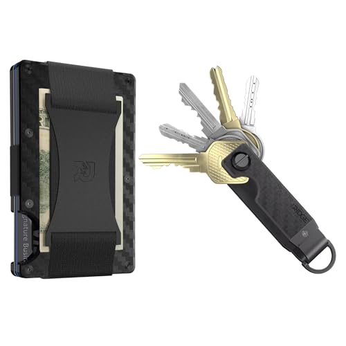 The Ridge Secure Essentials Bundle: Minimalist RFID-Blocking Slim Wallet with Cash Strap & Compact Key Organizer Set (Carbon Fiber)