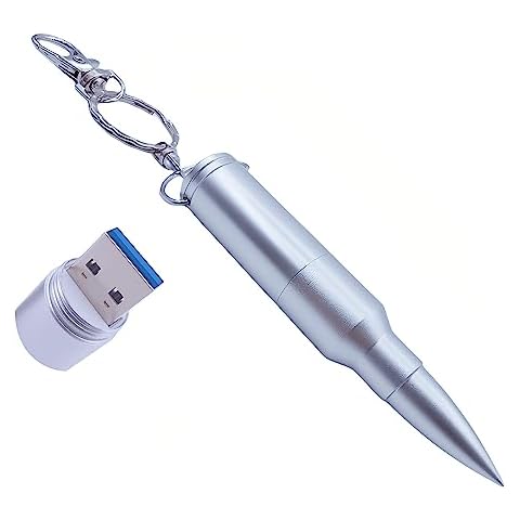 WooTeck 128GB Metal Shining Bullet USB 3.0 Flash Drive Memory Stick with Keychain,Silver Cover