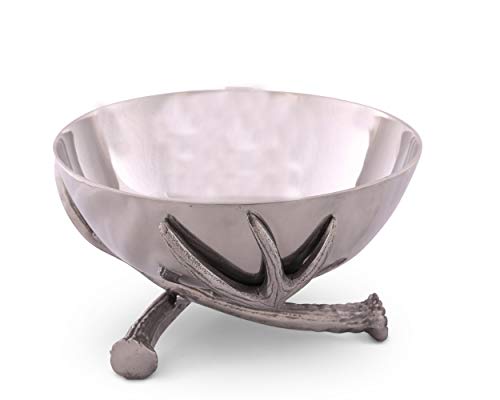 Arthur Court Designs Aluminum Deer Elk Antler Pedestal Serving Bowl 10.5 Inch Diameter 6.25 Inch Tall #TOP1