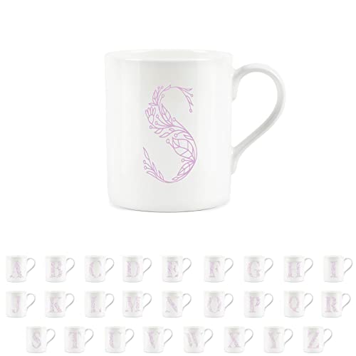 Purely Home Floral Pink Letter S Mug - Fine Bone China Small Coffee Tea Mug Present Personalised Initial Gift