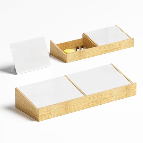 THYGIFTREE Glas Whiteboard Desktop Memoboard mit Holz-Organizer für Büro Gadgets mit 2 Marker und Radiergummi Schreibtisch-Organizer für Bürozubehör, Zuhause, Schulbedarf