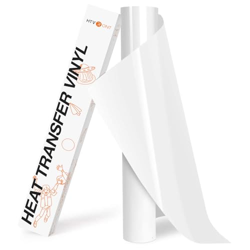 HTVRONT HTV Roll Heat Transfer Vinyl - 12" x 8ft White HTV Vinyl for Shirts, Iron on Vinyl for All Cutting Machine - Easy to Cut & Weed for Heat Transfer Design (White)
