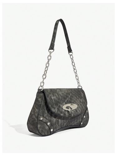 Verdusa Women's Punk Studded Flap Leather Bags Chain Top Handle Underarm Shoulder Bag3